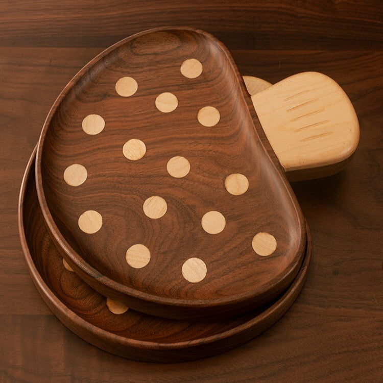 Walnut Mushroom Tray – Solid Wood, Hand-Washable Cartoon Plate for Kids Snacks & Fruit