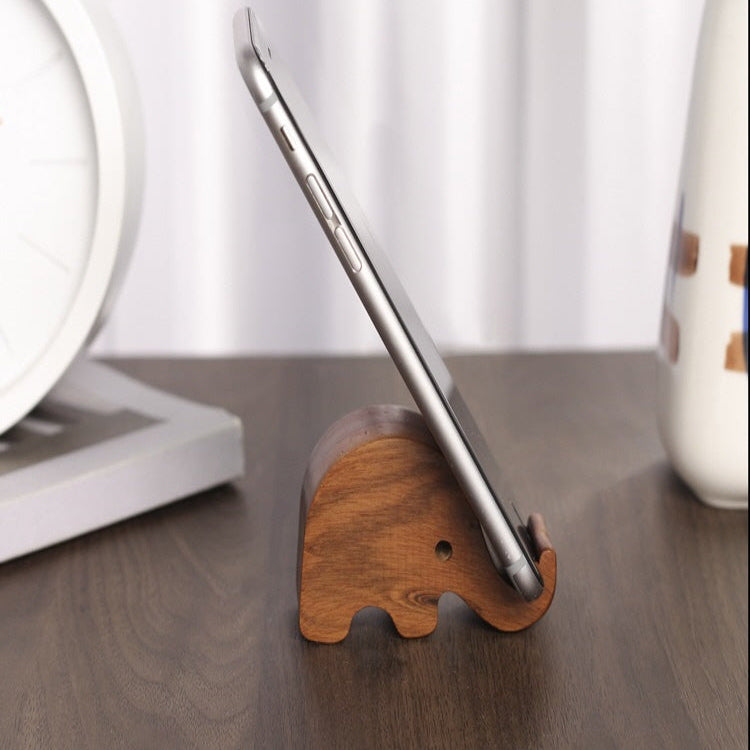 Elephant Wooden Phone Stand – Solid Walnut Desk Holder