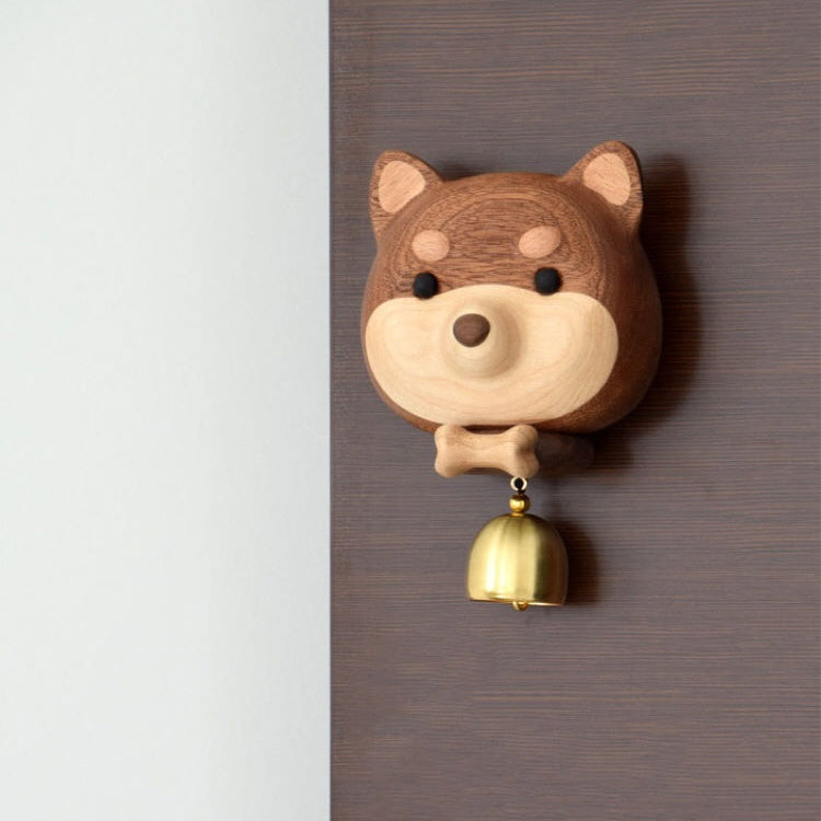 Shiba Inu Wooden Doorbell – Handcrafted Wood Figure with Brass Chime