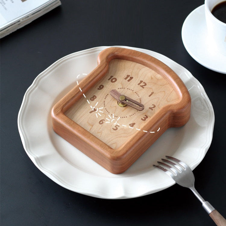 Toast Wall Clock – Solid Wood Bread-Shaped Clock (Walnut/Cherry) for Kitchen, Bedroom & Desk