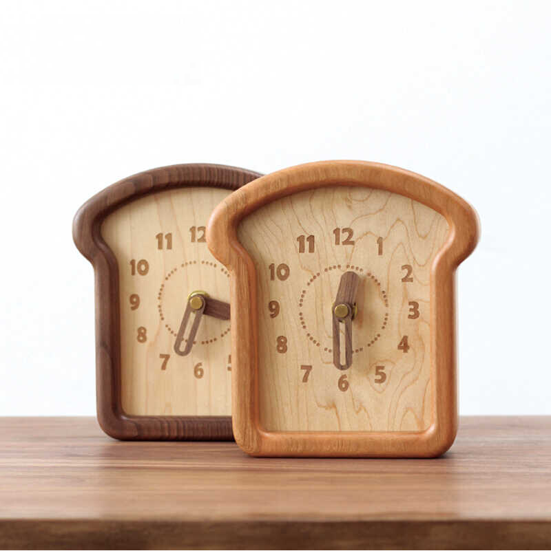 Toast Wall Clock – Solid Wood Bread-Shaped Clock (Walnut/Cherry) for Kitchen, Bedroom & Desk