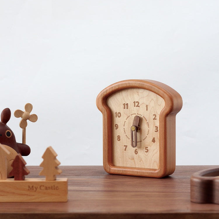 Toast Wall Clock – Solid Wood Bread-Shaped Clock (Walnut/Cherry) for Kitchen, Bedroom & Desk