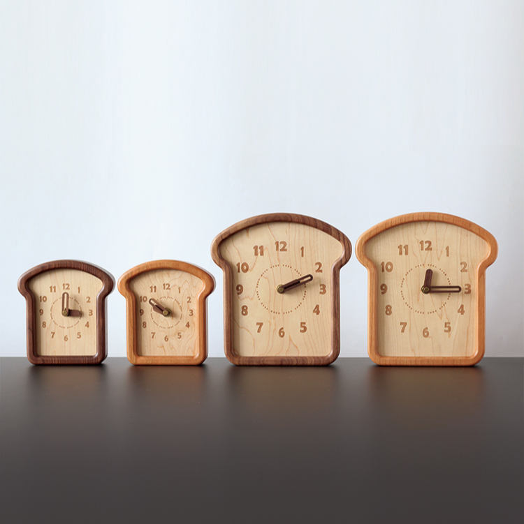 Toast Wall Clock – Solid Wood Bread-Shaped Clock (Walnut/Cherry) for Kitchen, Bedroom & Desk