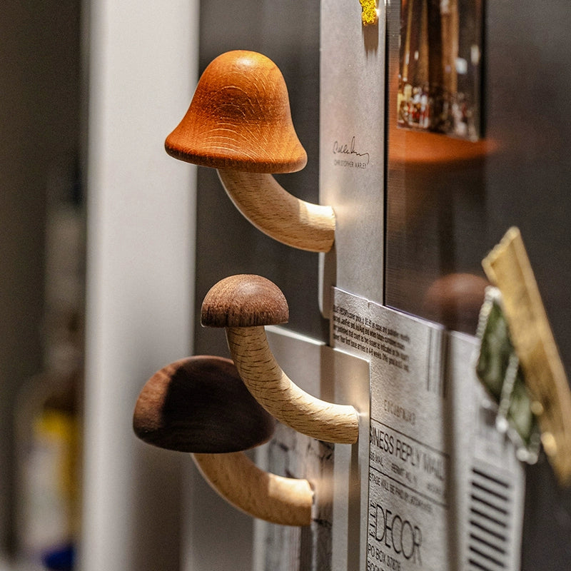 Wooden Mushroom Fridge Magnets – Cute Solid Wood Magnet Set for Kitchen & Home Decor