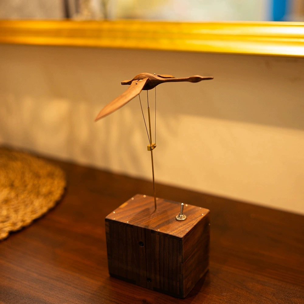 Wooden Swan Music Box Automata – Handmade Black Walnut Kinetic Sculpture with Battery Drive