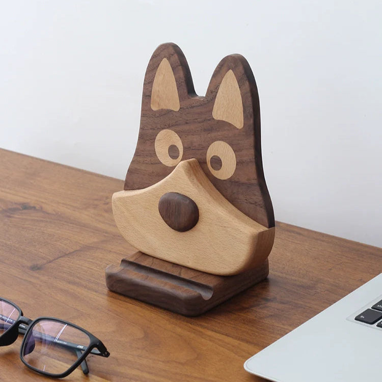 Wooden Glasses Holder – Multi-Use Desk Organizer & Phone/iPad Stand, Watch & Jewelry Hanger (Dog Design)