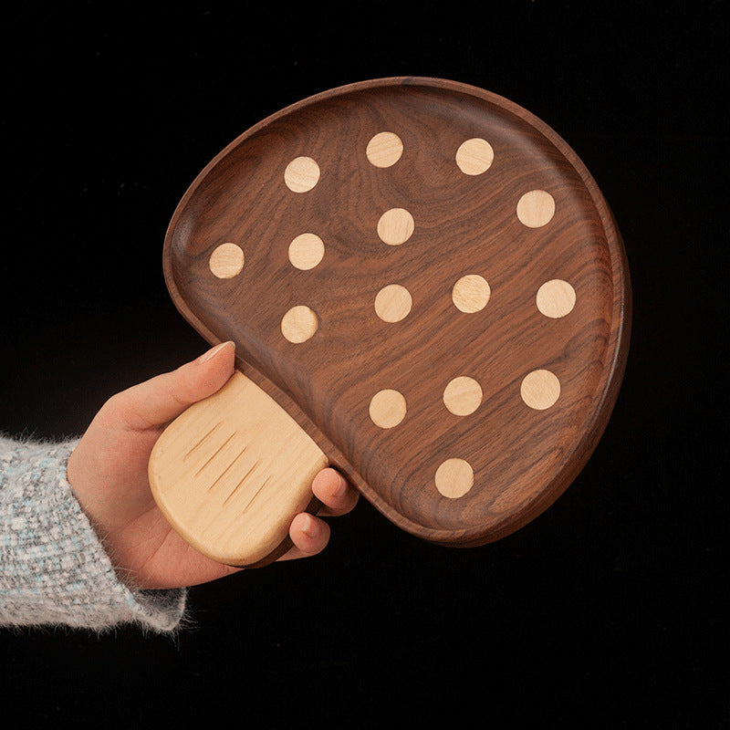 Walnut Mushroom Tray – Solid Wood, Hand-Washable Cartoon Plate for Kids Snacks & Fruit