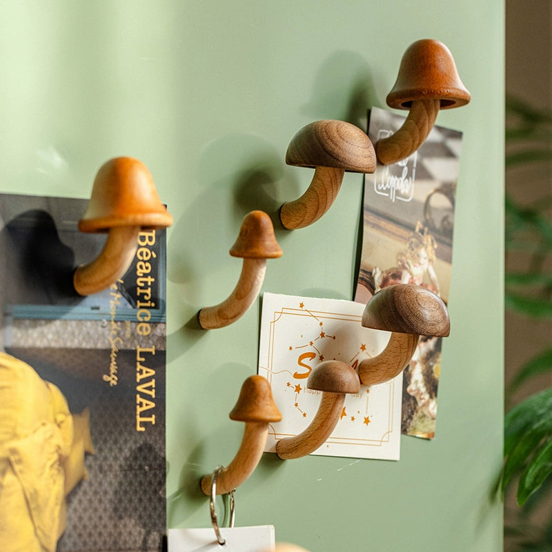 Wooden Mushroom Fridge Magnets – Cute Solid Wood Magnet Set for Kitchen & Home Decor